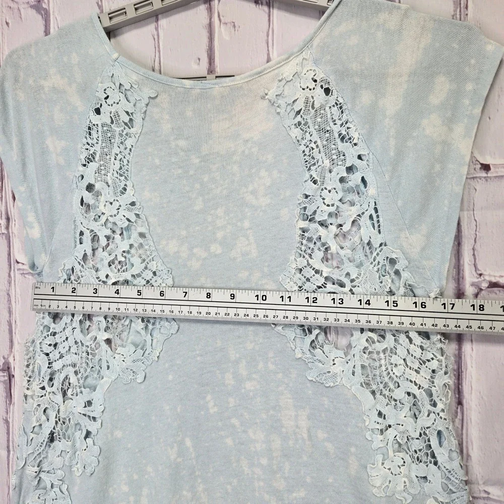 Y2K Free People Light Blue Acid Wash Lace Crochet Mini Sun Beachy Dress Women XS